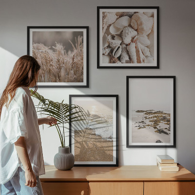 Dekorativní sada obrazů Plážová tráva vlny kameny boho