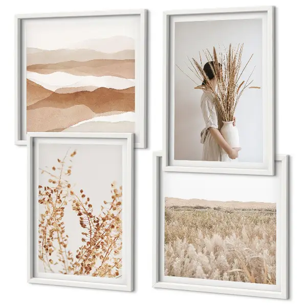 Sada obrazů v boho stylu moderní rostlinné motivy