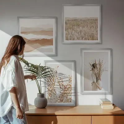 Sada obrazů v boho stylu moderní rostlinné motivy