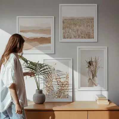 Sada obrazů v boho stylu moderní rostlinné motivy