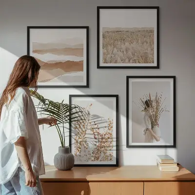 Sada obrazů v boho stylu moderní rostlinné motivy