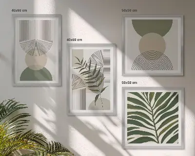Dekorativní sada obrazů s motivem abstraktního listí v boho stylu