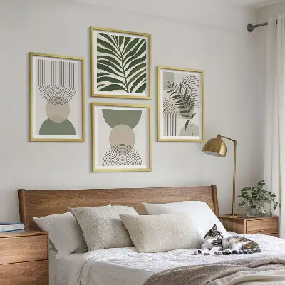 Dekorativní sada obrazů s motivem abstraktního listí v boho stylu