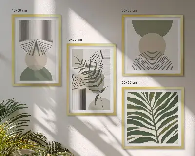 Dekorativní sada obrazů s motivem abstraktního listí v boho stylu