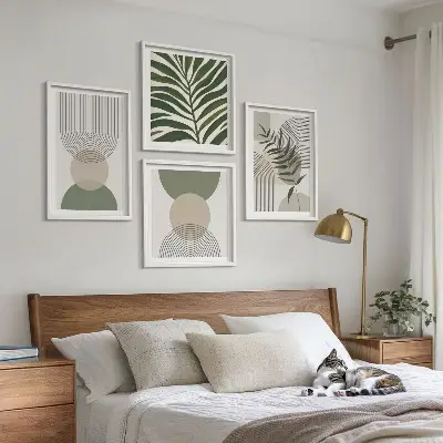 Dekorativní sada obrazů s motivem abstraktního listí v boho stylu