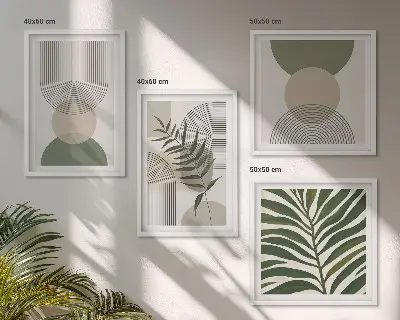 Dekorativní sada obrazů s motivem abstraktního listí v boho stylu