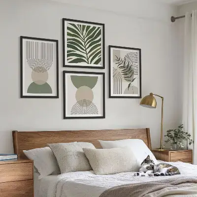 Dekorativní sada obrazů s motivem abstraktního listí v boho stylu