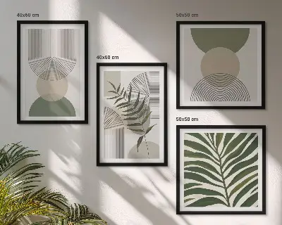 Dekorativní sada obrazů s motivem abstraktního listí v boho stylu