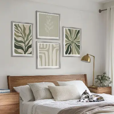 Moderní sada obrazů rostlinné vzory v minimalistickém zeleném stylu