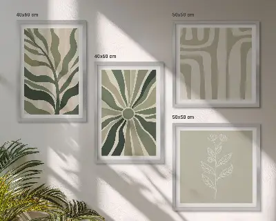 Moderní sada obrazů rostlinné vzory v minimalistickém zeleném stylu