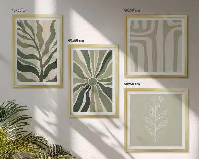 Moderní sada obrazů rostlinné vzory v minimalistickém zeleném stylu