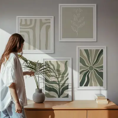 Moderní sada obrazů rostlinné vzory v minimalistickém zeleném stylu