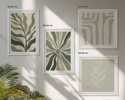 Moderní sada obrazů rostlinné vzory v minimalistickém zeleném stylu