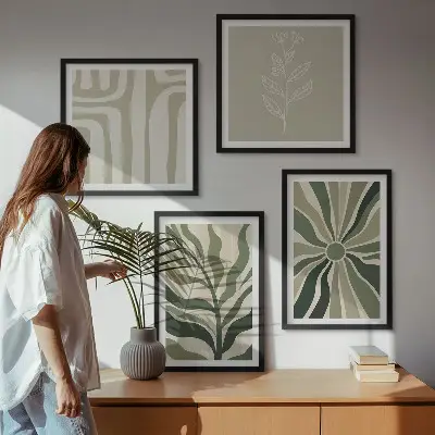 Moderní sada obrazů rostlinné vzory v minimalistickém zeleném stylu