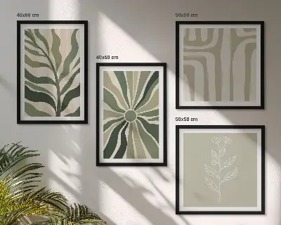 Moderní sada obrazů rostlinné vzory v minimalistickém zeleném stylu