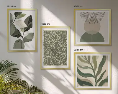 Moderní sada obrazů s abstraktními geometrickými tvary listů