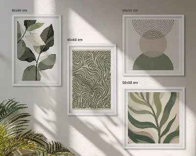 Moderní sada obrazů s abstraktními geometrickými tvary listů