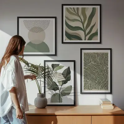 Moderní sada obrazů s abstraktními geometrickými tvary listů