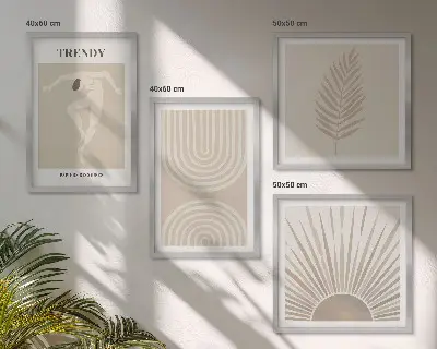 Sada abstraktních plakátů v moderním boho stylu s pastelovými barvami