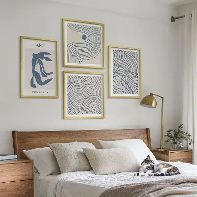 Dekorativní sada obrazů abstraktní modré čáry