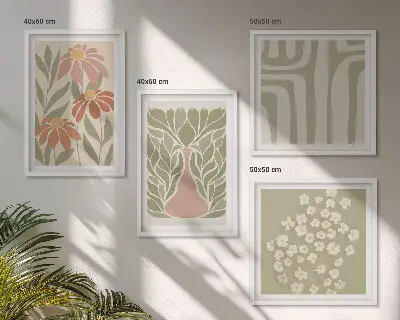 Dekorativní sada obrazů květinový minimalistický boho styl
