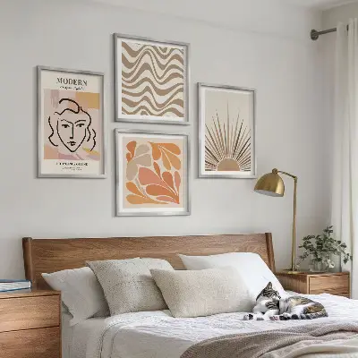 Moderní sada obrazů slunce s boho pastelovými tvary