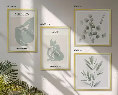 Moderní sada obrazů rostlinné motivy v jemných zelených tónech
