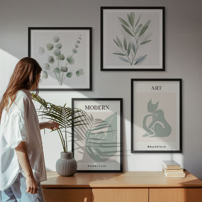 Moderní sada obrazů Rostlinné motivy, jemná zelená