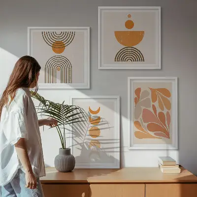 Dekorativní sada obrazů abstraktní oranžové tvary