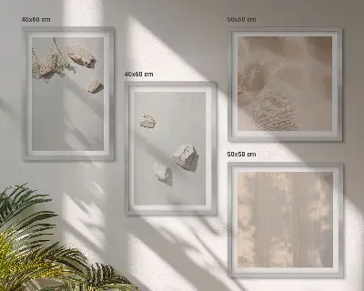 Moderní sada obrazů s plážovými dekoracemi s kameny v boho stylu