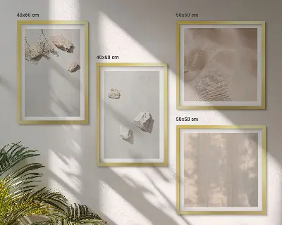 Moderní sada obrazů s plážovými dekoracemi s kameny v boho stylu