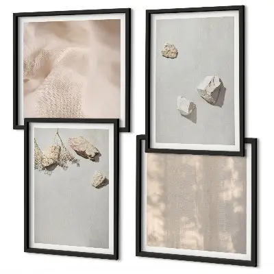 Moderní sada obrazů s plážovými dekoracemi s kameny v boho stylu