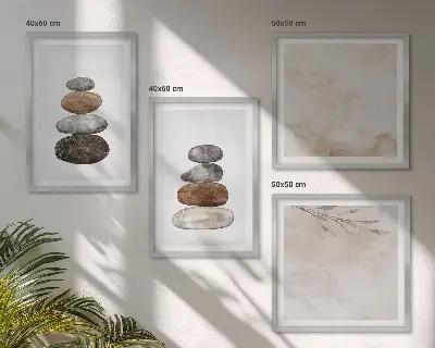 Dekorativní sada obrazů s motivem malovaných kamenných hromad v boho stylu