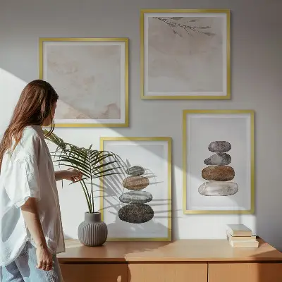 Dekorativní sada obrazů s motivem malovaných kamenných hromad v boho stylu