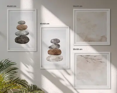Dekorativní sada obrazů s motivem malovaných kamenných hromad v boho stylu