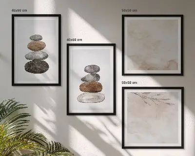 Dekorativní sada obrazů s motivem malovaných kamenných hromad v boho stylu