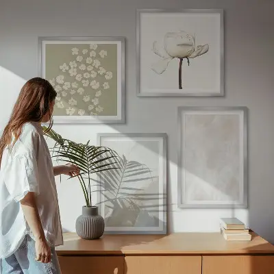 Moderní sada obrazů s motivem květin v módním boho stylu s texturou