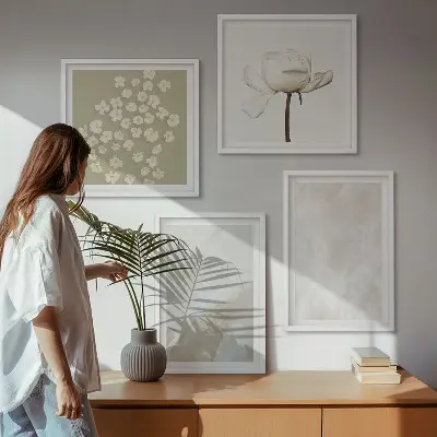 Moderní sada obrazů s motivem květin v módním boho stylu s texturou