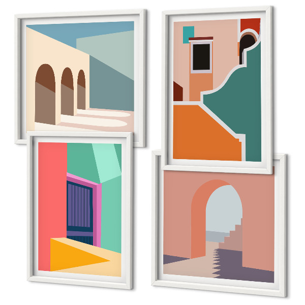 Moderní sada obrazů Barevné ilustrace města