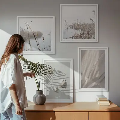 Sada moderních obrazů s motivem detailů struktury v boho stylu