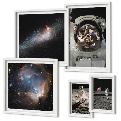 Astronauti přistávají na Měsíci poliptyk v rámu