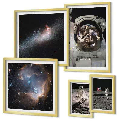 Astronauti přistávají na Měsíci poliptyk v rámu