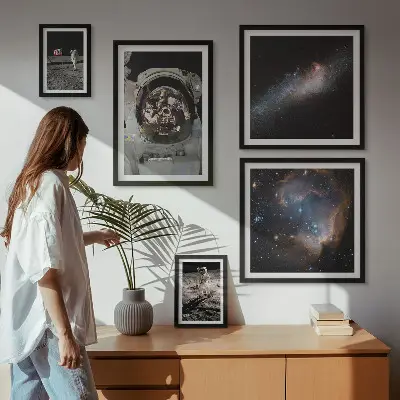 Astronauti přistávají na Měsíci poliptyk v rámu