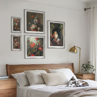 Sada obrazů do ložnice Květinové kočky ve vintage stylu
