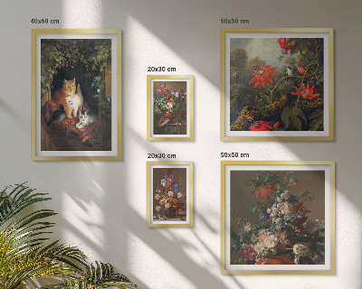 Sada obrazů do ložnice Květinové kočky ve vintage stylu