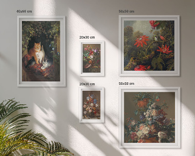 Sada obrazů do ložnice Květinové kočky ve vintage stylu
