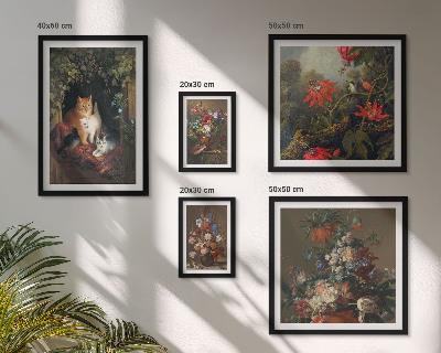 Sada obrazů do ložnice Květinové kočky ve vintage stylu