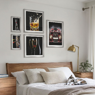 Sada obrazů do ložnice Stylové retro motivy aut a nápojů