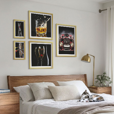 Sada obrazů do ložnice Stylové retro motivy aut a nápojů