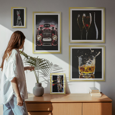 Sada obrazů do ložnice Stylové retro motivy aut a nápojů